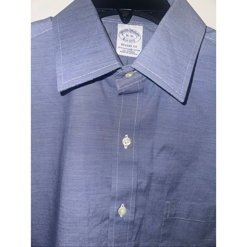 BROOKS BROTHERS 16 35 Mens Blue Shirt EC LS Regent Fit Original Cotton Polo